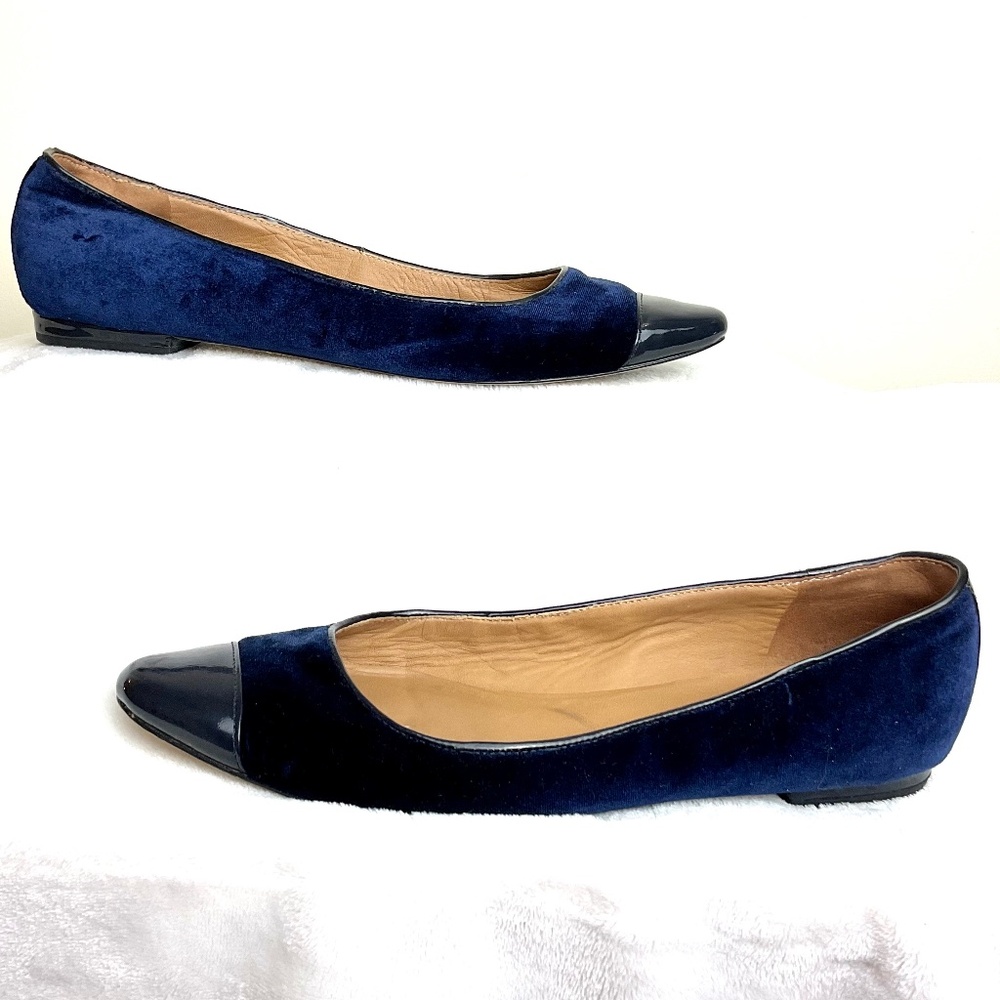 Indigo Blue Talbots Velvet & Patent Leather Cap Pointed Toe Slip On Flats sz7.5